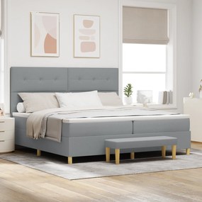 vidaXL Κρεβάτι με Στρώμα & Πάγκο Ανοιχτό Γκρι 200x200 εκ. Υφάσματος