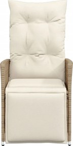 vidaXL Πολυθρόνα Κήπου Ανακλινόμενη Μπεζ Συνθετικό Ρατάν + Μαξιλάρια