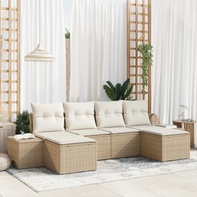 vidaXL Σετ Καναπέ Κήπου 6 Τεμαχίων με Μαξιλάρια Μπεζ Πολυ Ρατάν