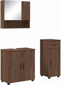 vidaXL Σετ Επίπλων Μπάνιου με συρτάρι Επιτοίχιο 3 pcs Καφέ δρυς