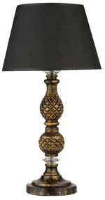 TABLE LAMP PATINATED GOLD CARVED PILLAR BLACK CAP Φ30x55Hcm. 30x30x55 εκ.