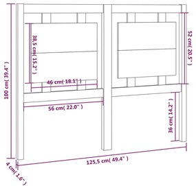 vidaXL Κεφαλάρι Κρεβατιού Μαύρο 125,5 x 4 x 100 εκ. Μασίφ Ξύλο Πεύκου