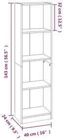 vidaXL Βιβλιοθήκη με 4 Ράφια Καπνιστή Δρυς 40x24x143 εκ. Επεξεργ. Ξύλο