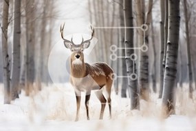 Σετ των 2 Intra Συλλεκτικό Ξύλινο Παζλ Plywood  4mm - Μεγαλοπρεπές ελάφι σε ένα χειμερινό δάσος Σε Ξύλινο Κουτί - Διαστάσεις: 10x10 cm – 25 κομμάτια