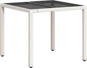 vidaXL Τραπέζι Κήπου Γυάλινη Επιφάνεια Λευκό 90x90x75 εκ. Συνθ. Ρατάν