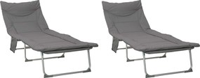 vidaXL Πτυσσόμενη ξαπλώστρα με μαξιλάρι 2 pcs Ανθρακί