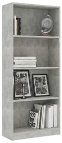 vidaXL Βιβλιοθήκη με 4 Ράφια Γκρι Σκυροδεμ. 60x24x142 εκ. Μοριοσανίδα