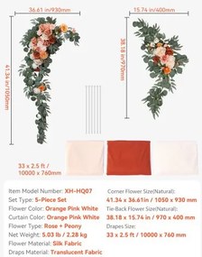 VEVOR Artificial Wedding Arch Flowers Kit Orange With 2 Pcs Flowers 3 Pcs Drapes