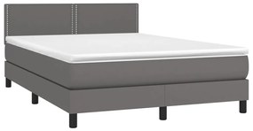 Κρεβάτι Boxspring με Στρώμα &amp; LED Γκρι 140x200 εκ. Συνθ. Δέρμα - Γκρι