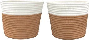 vidaXL Καλάθια Αποθήκευσης 2 Τεμ. Καφέ/Λευκό Ø24 x 18 εκ. Βαμβακερά