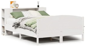 Κρεβάτι Βιβλιοθήκη Χωρίς Στρώμα Λευκό 135x190 εκ Μασίφ Πεύκο - Λευκό