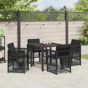 vidaXL Set κήπου 5 τεμαχίων  με μαύρα μαξιλάρια και πολυρατάν.