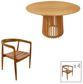 Τραπεζαρία 5τεμ Noody-Kenda teak ξύλο σε φυσική απόχρωση Φ120x75 120x120x75 εκ.