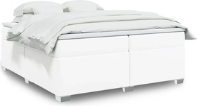 vidaXL Κρεβάτι Boxspring με Στρώμα Λευκό 200x200 εκ. Συνθετικό Δέρμα