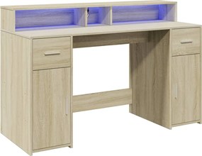 vidaXL Γραφείο με LED Sonoma δρυς 140x55x91 εκ. Επεξεργ. Ξύλο
