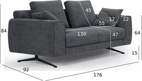 Detroit 2-Seater Sofa Dark Grey