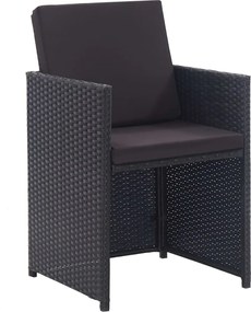 vidaXL Σετ Τραπεζαρίας Εξ. Χώρου 15 τεμ. Μαύρο Συνθ. Ρατάν + Μαξιλάρια