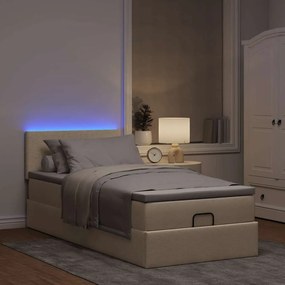 vidaXL Οθωμανικό κρεβάτι με στρώμα &amp; LEDs Cream 100x200 cm Ύφασμα