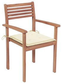 Καρέκλες Κήπου 4 τεμ. από Μασίφ Ξύλο Teak με Κρεμ Μαξιλάρια - Κρεμ