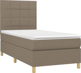 vidaXL Κρεβάτι Boxspring με Στρώμα &amp; LED Taupe 90x200 εκ. Υφασμάτινο