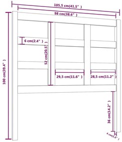 vidaXL Κεφαλάρι Κρεβατιού Γκρι 105,5 x 4 x 100 εκ. Μασίφ Ξύλο Πεύκου