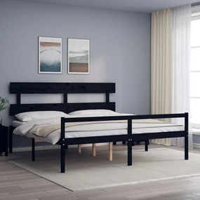 Κρεβάτι Ηλικιωμένου με Κεφαλάρι 200 x 200 εκ. Μαύρο Μασίφ Ξύλο - Μαύρο