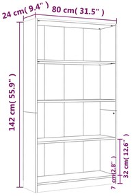 vidaXL Βιβλιοθήκη με 4 Ράφια Γκρι Sonoma 80x24x142 εκ. Επεξεργ. Ξύλο
