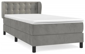 vidaXL Κρεβάτι Boxspring με Στρώμα Ανοιχτό Γκρι 90x190 εκ. Βελούδινο