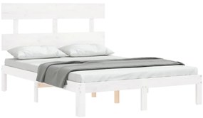 vidaXL Πλαίσιο Κρεβατιού με Κεφαλάρι Λευκό Μασίφ Ξύλο Small Double