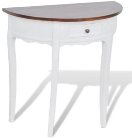 Κονσόλα Τραπέζι με Συρτάρι Ημικυκλική με Καφέ Επιφάνεια - Λευκό