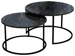 Τραπέζια σαλονιού Solme pakoworld σετ 2τεμ μαύρο μαρμάρου μελαμίνης-μαύρο μέταλλο Model: 321-000077