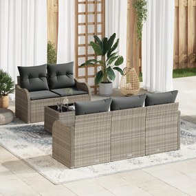 vidaXL Σετ Καναπέ Κήπου 6 κομματιών με μαξιλάρια Ανοιχτό γκρι Πολυ Ρατάν, vidaXL Καναπές Κήπου 2 Θέσεων με μαξιλάρια Ανοιχτό γκρι Πολυ Ρατάν