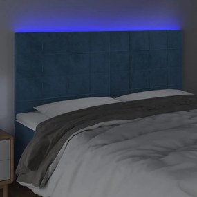 vidaXL Κεφαλάρι Κρεβατιού LED Σκούρο Μπλε 200x5x118/128 εκ. Βελούδινο