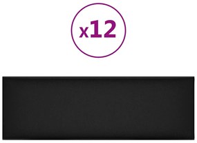 vidaXL Πάνελ Τοίχου 12 τεμ. Μαύρος 90 x 30 εκ. 3,24 μ Συνθετικό Δέρμα