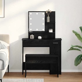 vidaXL Σετ Τραπέζι Μακιγιάζ LED 2 pcs Μαύρη Οξυά Επεξεργασμένο ξύλο