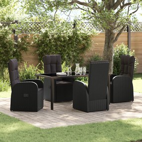 vidaXL Καρέκλες Κήπου Ανάκλισης 5 pcs Μαύρο 160 x 80 x 73 εκ
