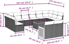 vidaXL Σετ Καναπέ Κήπου 13τεμ Μπεζ Συνθ. Ρατάν με Μαξιλάρια