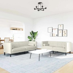 vidaXL Σετ Καναπέδων Chesterfield 2 Τεμαχίων με Βάσεις, Κρεμ Βελούδινο