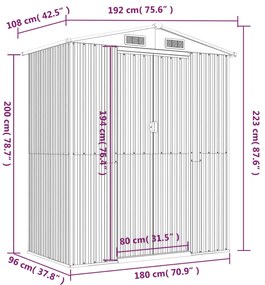 Αποθήκη Κήπου Ανοιχτό καφέ 192x108x223 εκ. Γαλβανισμένο Ατσάλι - Καφέ