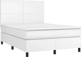 vidaXL Κρεβάτι Boxspring με Στρώμα &amp; LED Λευκό 140x190 εκ. Συνθ. Δέρμα