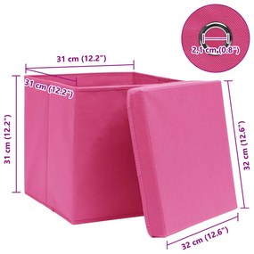vidaXL Κουτιά Αποθήκευσης με Καπάκια 4 τεμ Ροζ 32x32x32εκ Υφασμάτινα