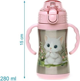 Παγούρι - Θερμός 280ml Με Καλαμάκι Kiokids Γατάκι 6444