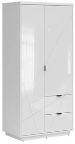 Ντουλάπα Boston CE105, Άσπρο, Γυαλιστερό λευκό, 200.5x94x56.5cm, Πόρτες ντουλάπας: Με μεντεσέδες