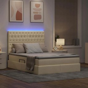 vidaXL LED Κρεβάτι αποθήκευσης με στρώμα Κρέμ 140 x 190 cm Ύφασμα
