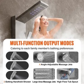VEVOR Shower Panel Tower System 6 Modes Hydroelectricity LED Stainless Steel