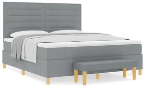 vidaXL Κρεβάτι με Στρώμα & Παγκάκι Ανοιχτό Γκρι 180x200 εκ. Ύφασμα