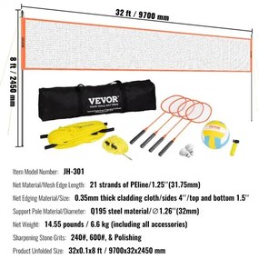 VEVOR Volleyball and Badminton Set, Outdoor Portable Badminton Net, Adjustable Height Steel Poles, Professional Combo Set with PVC Volleyball, Pump, Carrying Bag, Easy Setup for Backyard Beach Lawn