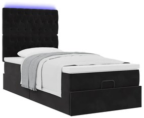 vidaXL Οθωμανικό κρεβάτι με στρώματα & LEDs Μαύρο 100x200cm Velvet
