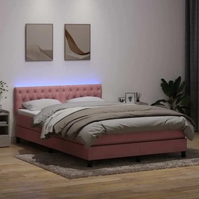 vidaXL Κρεβάτι Boxspring με Στρώμα &amp; LED Ροζ 160x210 εκ. Βελούδινο