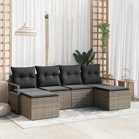 vidaXL Σετ καναπέ κήπου 6 κομματιών με γκρι μαξιλάρια, πολυανατολικό